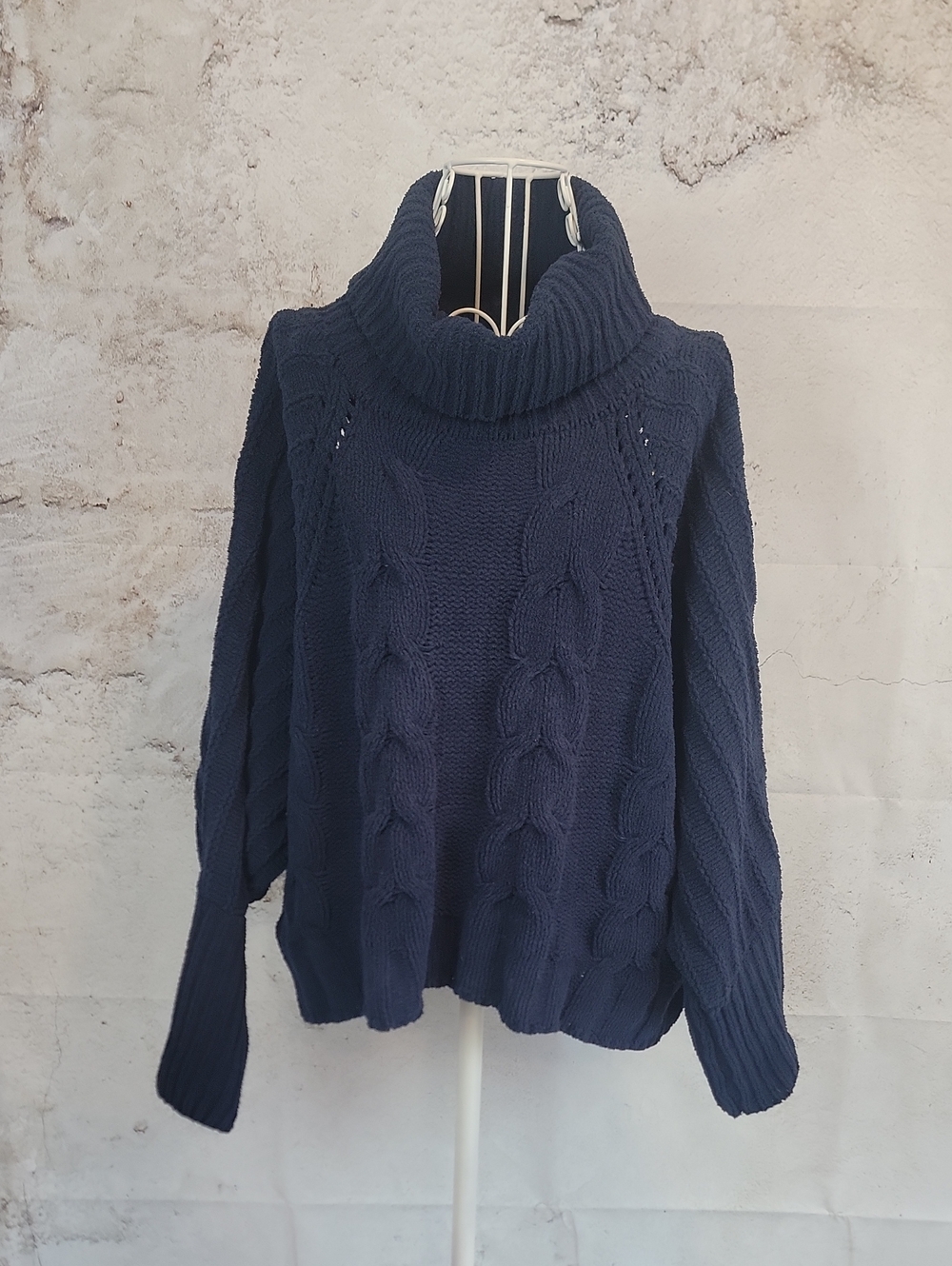 moon & madison Navy Cable Knit Turtleneck Sweater Womens Size S